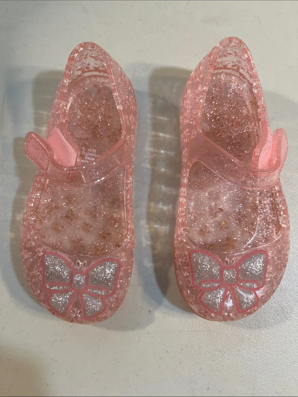 Old Navy Pink Glitter Jelly Mary Jane Sandals with Bow Accent
